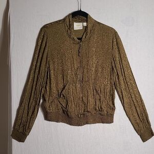 Maeve By Anthropologie Olive Sateen Cheetah Print Bomber Jacket Size Small